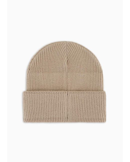 Emporio Armani Gray Ribbed Wool-blend Beanie With Oversized Jacquard Eagle for men
