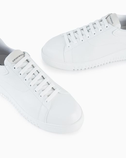 Emporio Armani White Tumbled Leather Sneakers With Knurled Soles for men