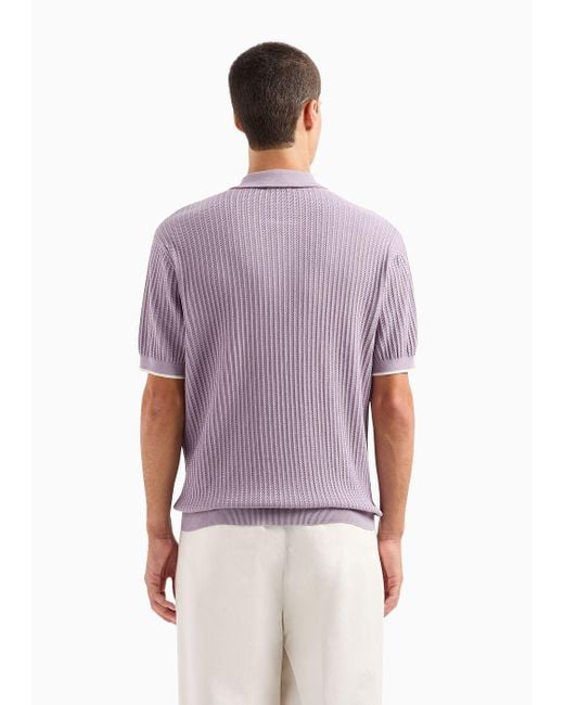 Emporio Armani Purple Patterned-knit Polo Shirt for men