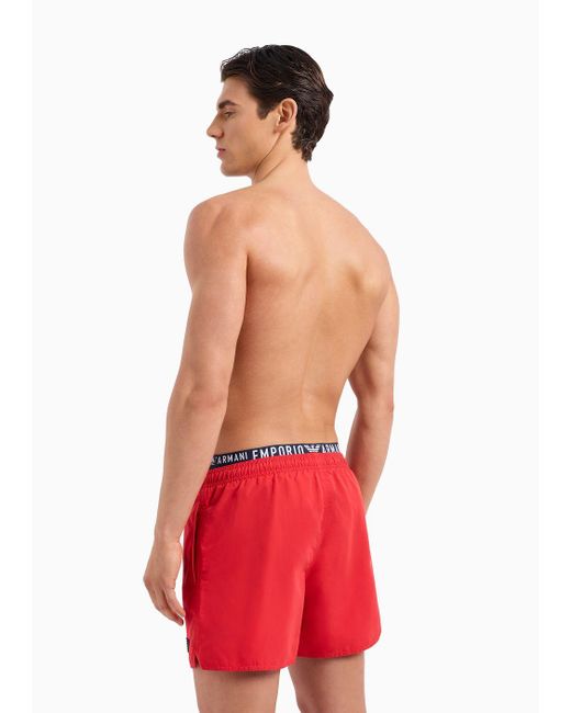 Emporio Armani Red Asv Recycled-fabric Swim Shorts With Logoband for men