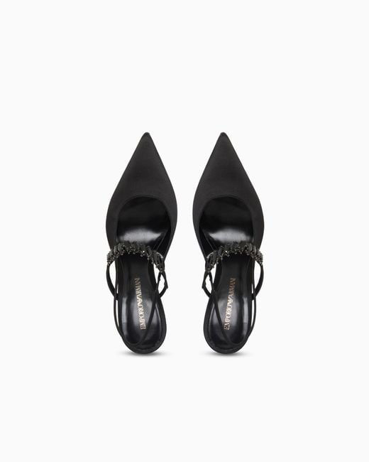 Emporio Armani White Satin Slingback Court Shoes