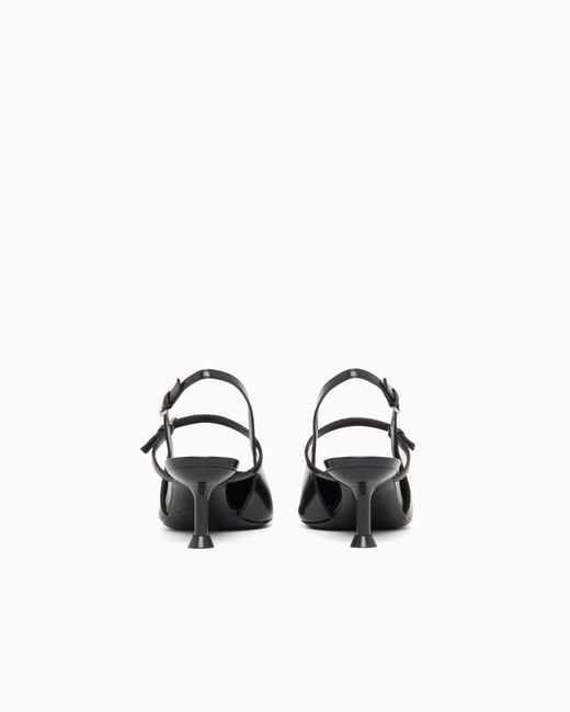 Emporio Armani White Shiny Polished Leather Slingback Court Shoes