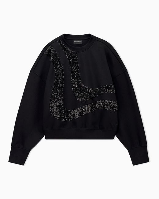 Emporio Armani Black Crew-Neck Scuba Sweatshirt With Abstract Sequin Design