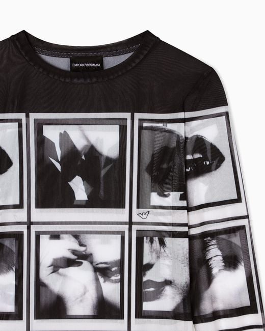 Emporio Armani Black Mesh Jumper With All-Over Photographic Prints