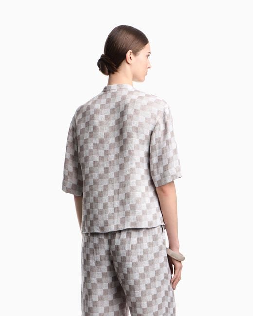 Emporio Armani White Check Linen Gauze Shirt