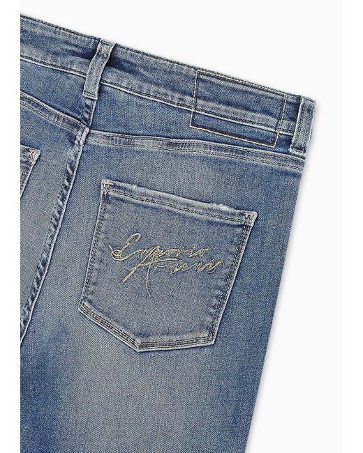 Jeans J18 Vita Alta E Gamba Skinny In Denim Effetto Used di Emporio Armani in Blue