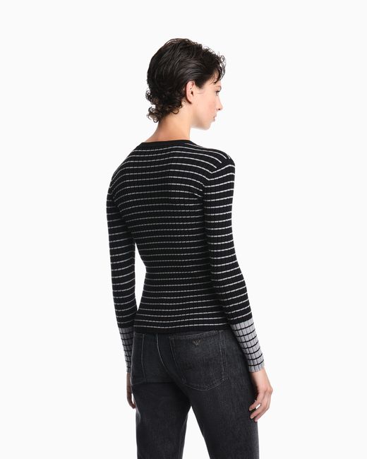 Emporio Armani Blue Slim Fit Ribbed Pullover With Crew Neck And Striped Pattern