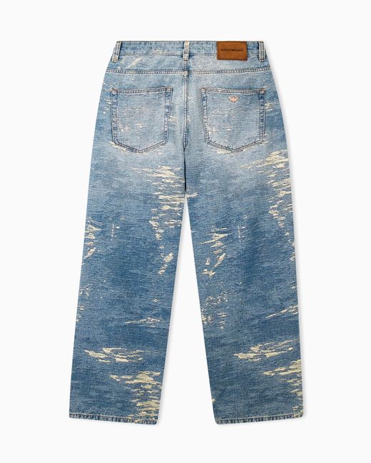 Emporio Armani Blue 5-Pocket Pants Denim With A Distressed Stone Washed Effect for men