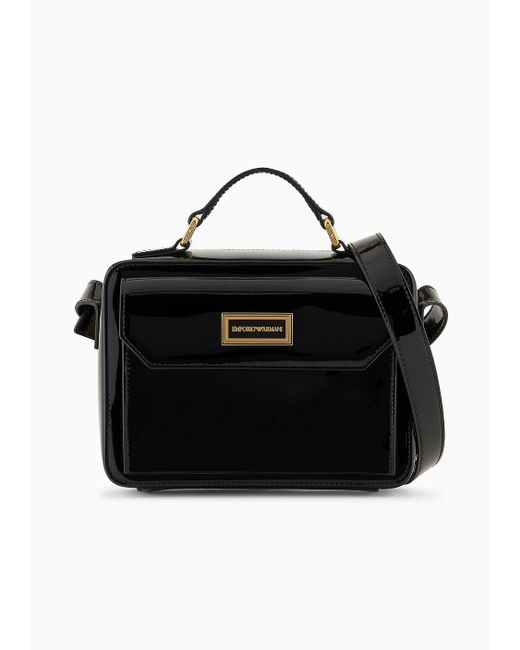 Emporio Armani Black Mon Amour Patent Leather Bauletto Bag With Shoulder Strap for men