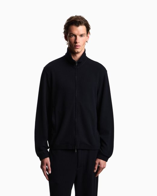 Emporio Armani Black Travel Essential Full-Zip Embossed Effect Jersey Sweatshirt for men