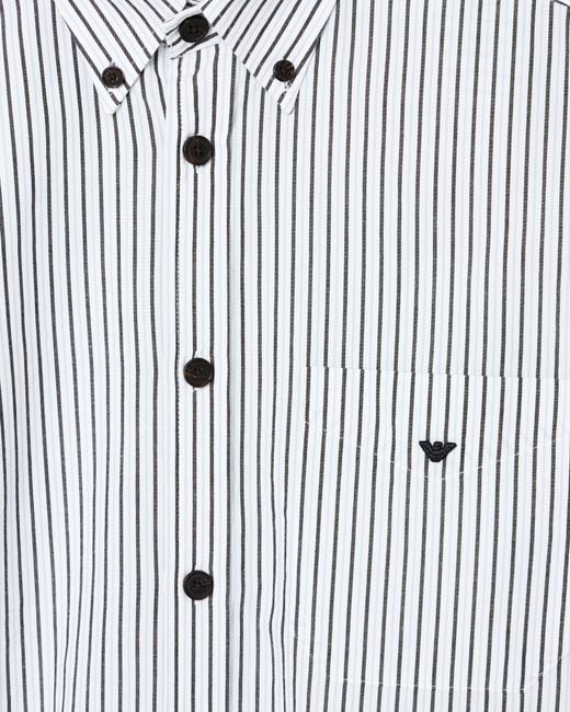 Emporio Armani White Striped Yarn-Dyed Fabric Button-Down Shirt for men