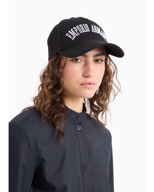 Cappello Da Baseball Con Maxi Logo Ricamato di Emporio Armani in Black