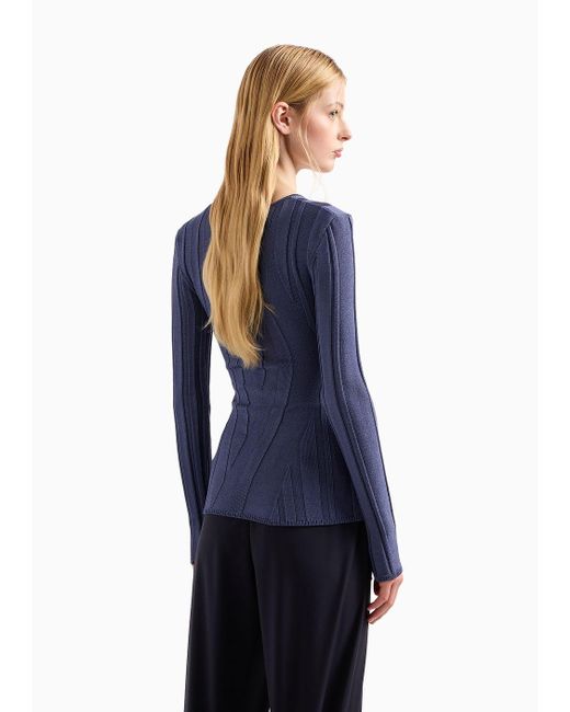 Emporio Armani Blue Pullover Aus Viskose Mit Unregelmäßigem Muster