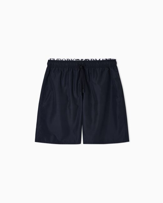 Emporio Armani Blue Bermuda Shorts With Logo Waistband for men