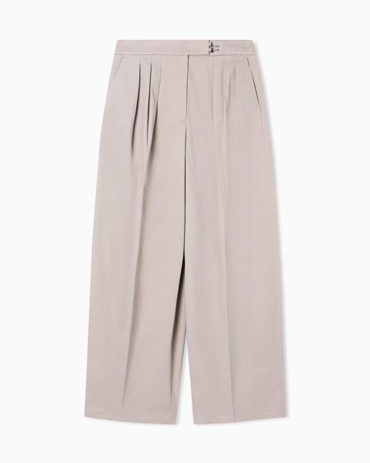 Emporio Armani Natural Brushed Cotton Trousers With Pleats