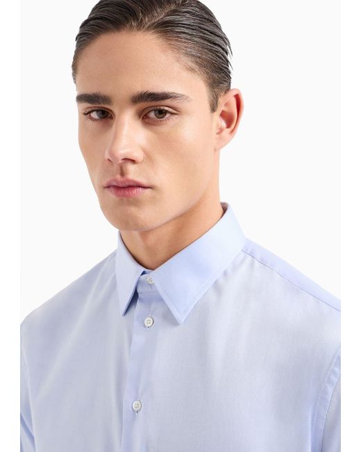 Emporio Armani Blue No-iron Stretch Cotton Shirt for men