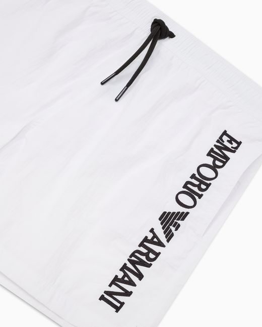 Emporio Armani White Swim Shorts With Vertical Logo Embroidery for men