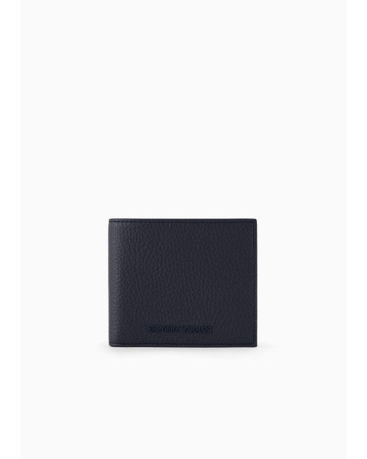 Emporio Armani Blue Tumbled Leather Wallet With Coin Pocket for men