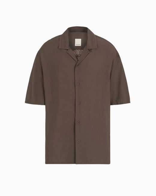 Emporio Armani Brown Short-Sleeved Modal Shirt With Oversized Print From The Peace Capsule Collection for men