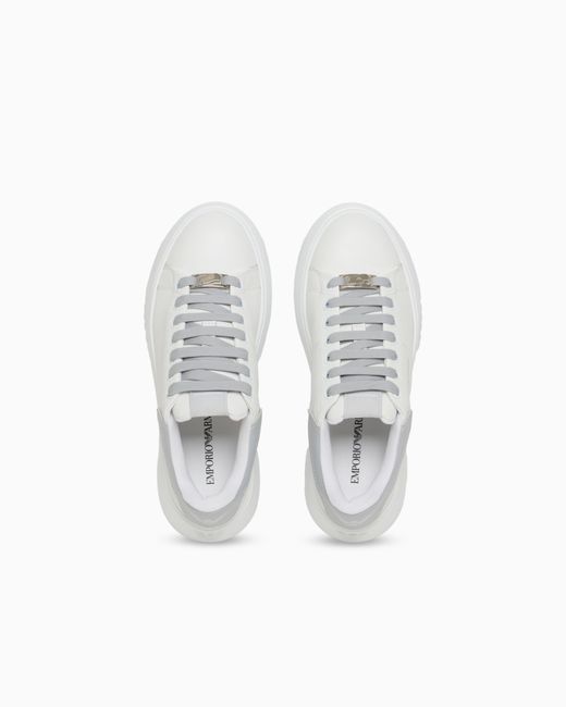 Emporio Armani White Smooth Leather Sneakers Icon With A Thick Textured Sole