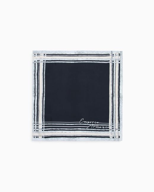 Emporio Armani Blue Pure Silk Foulard With A Frame Print