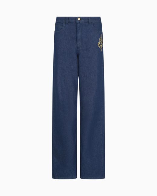Vaqueros J4B De Cintura Medio Alta Y Pernera Recta De Denim Con Bordado Emporio Armani de color Blue