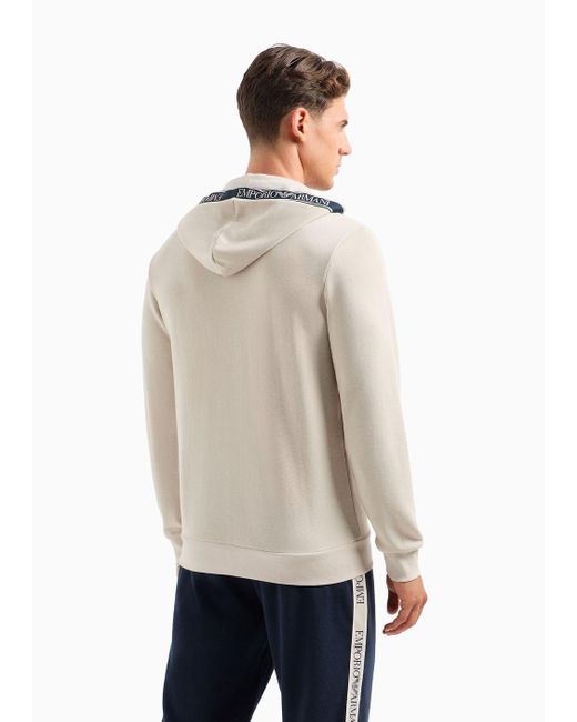 Emporio Armani White Loungewear Hooded Sweatshirt With Zip And Logo Tape for men