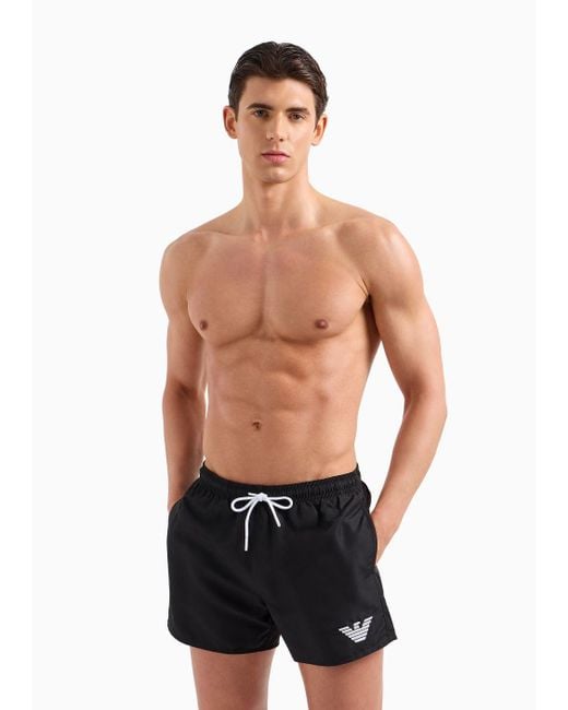 Emporio Armani Black Essential Drawstring Swim Shorts for men