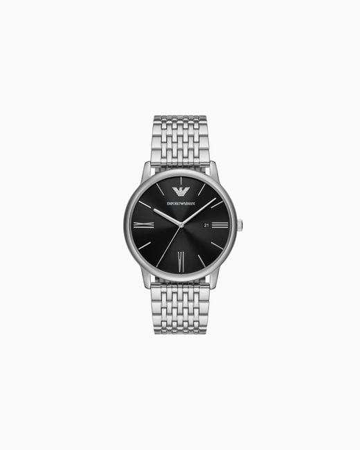 Emporio Armani White Three-Hand Date Stainless Steel Watch for men