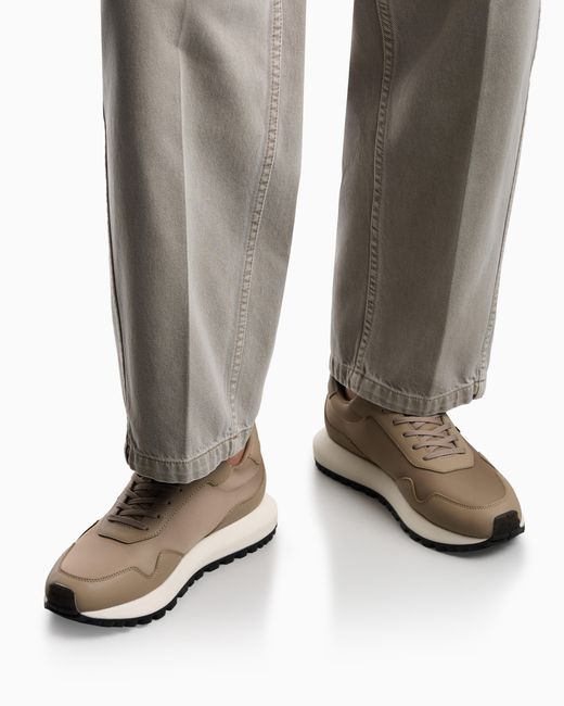 Emporio Armani White Recycled Nylon Sneakers With Regenerated Saffiano Details for men