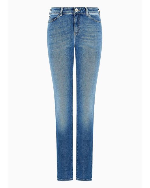 Emporio Armani Asv J18 High waisted Skinny leg Jeans In A Worn look Organic Stretch Denim in Blue Lyst UK
