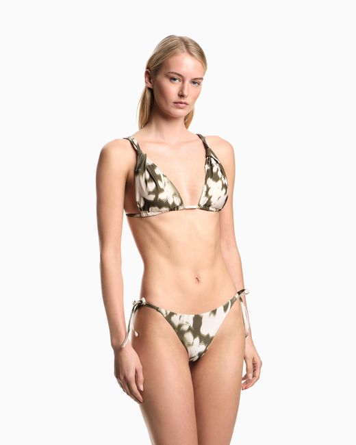 Emporio Armani White Padded Triangle Bikini With Floral Print