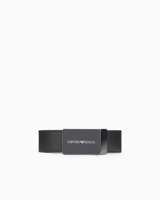 Emporio Armani White Leather Belt With Logo Buckle for men