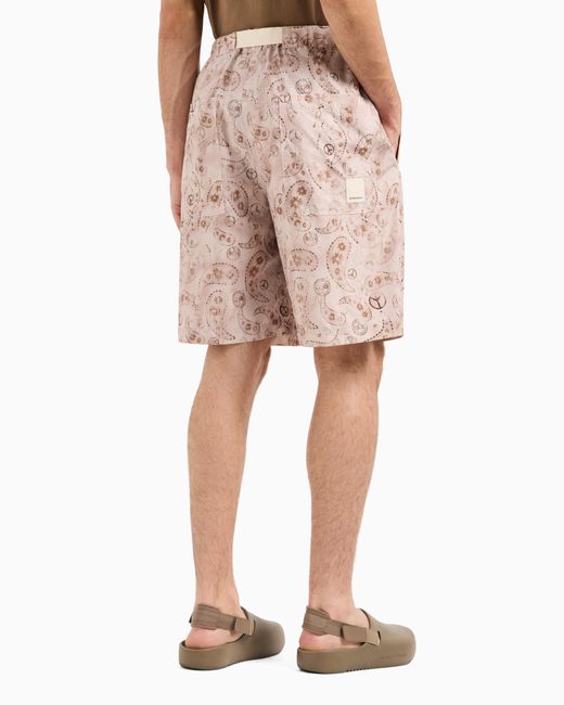 Emporio Armani Pink Asv Satin Bermuda Shorts With All-Over Paisley Print From The Peace Capsule Collection for men