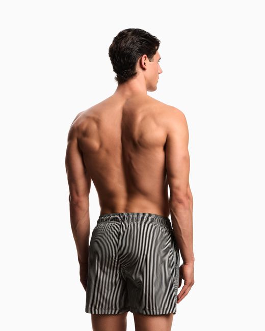Emporio Armani Gray Striped Print Swim Shorts for men