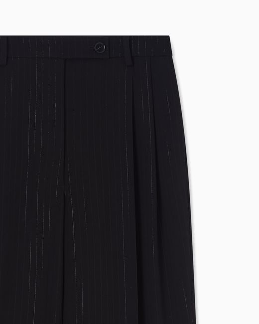 Emporio Armani Black Trousers With Pleats With A Lurex Pinstriped Motif
