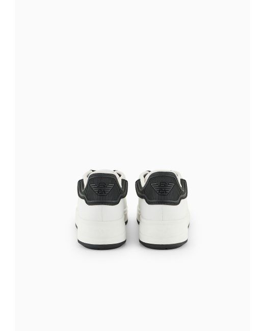 Emporio Armani White Sneaker Aus Leder Mit Gummierter Rückseite