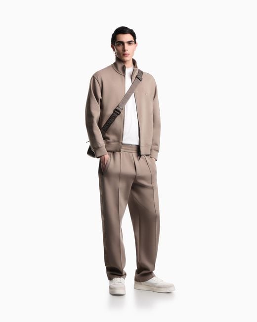 Emporio Armani Brown Double-Jersey Trousers With Micro Eagle Logo Band for men