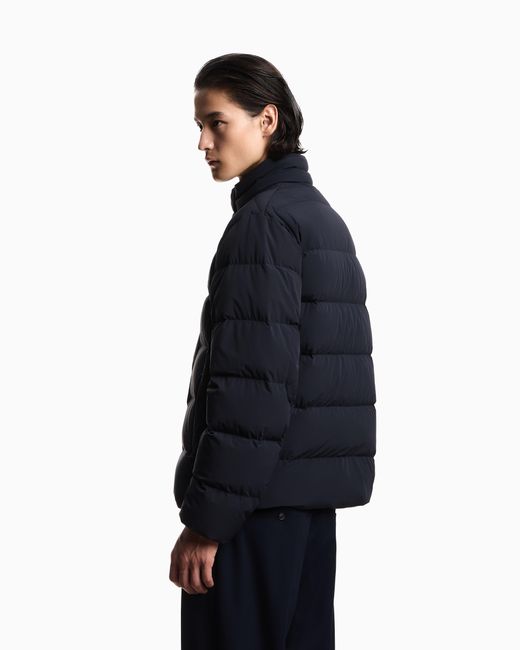 Emporio Armani Blue Water-Repellent Quilted Nylon Spandex Down Jacket for men