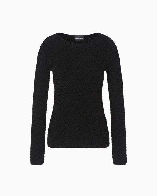 Emporio Armani Black Chenille Jumper With Embossed Irregular Chevron Motif