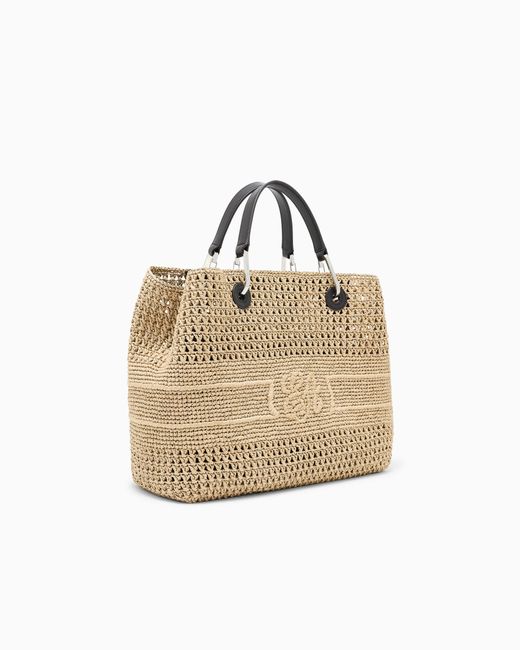 Emporio Armani Natural Myea Bag Woven Straw Medium Shopper Bag