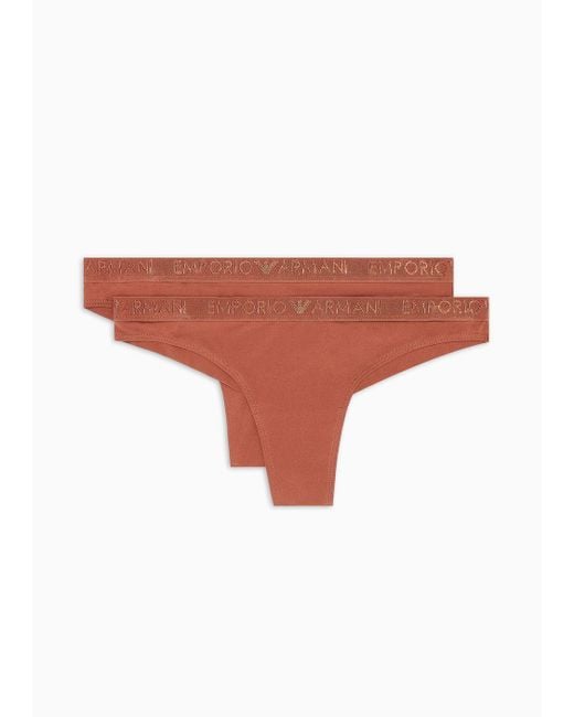 Emporio Armani Brown Asv Two-pack Of Iconic Logo Band Recycled Microfibre Brazilian Briefs