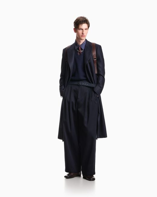 Emporio Armani Blue Virgin Wool V-Neck Vest for men