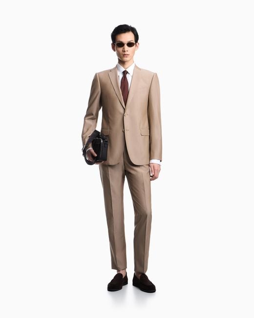 Emporio Armani Natural Single-Breasted Poplin Suit With A Solaro Effect for men