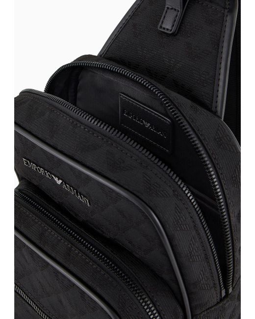 Emporio Armani Black Nylon One-shoulder Backpack With All-over Jacquard Eagle for men