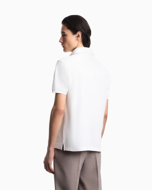 Emporio Armani White Regular Fit Piqué Polo Shirt for men