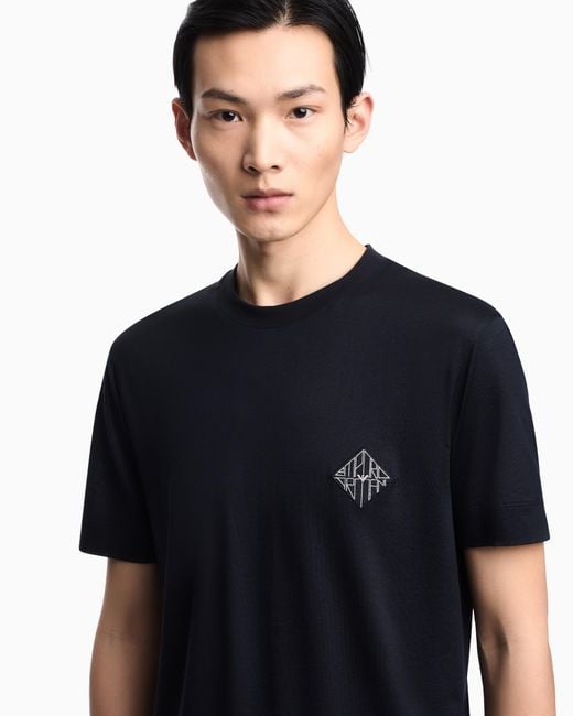 Emporio Armani Blue Slim-Fit Lyocell-Blend Jersey T-Shirt With Logo Patch for men