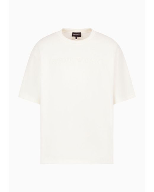 Emporio Armani White Interlock Piqué T-shirt With Embossed Domed Logo for men
