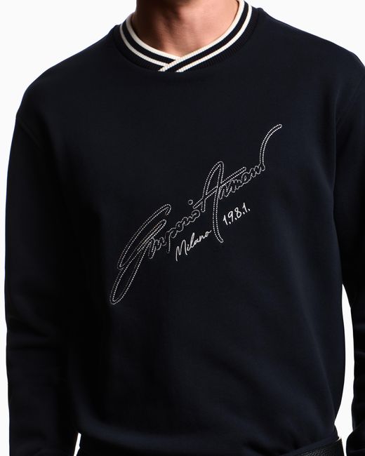 Emporio Armani Blue French Terry Jersey Sweatshirt With Embroidered Signature Logo for men