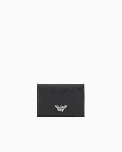 Emporio Armani White Regenerated Saffiano Leather Card Holder With Flap And Eagle Plate for men